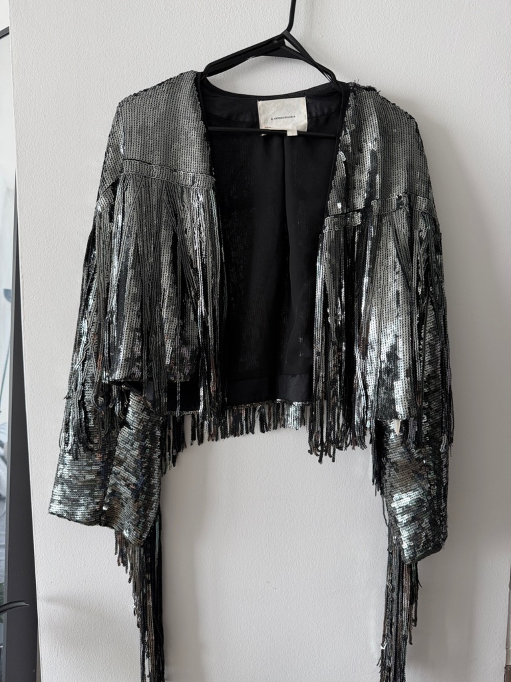 Anthropologie Sequin Fringe Cropped Jacket